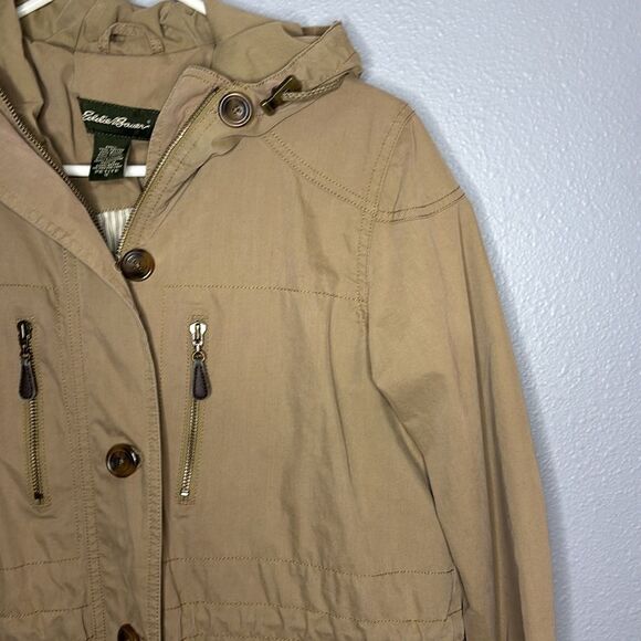 Eddie Bauer Tan Medium Weight Hooded Field Jacket Size Small Petite - Picture 4 of 11